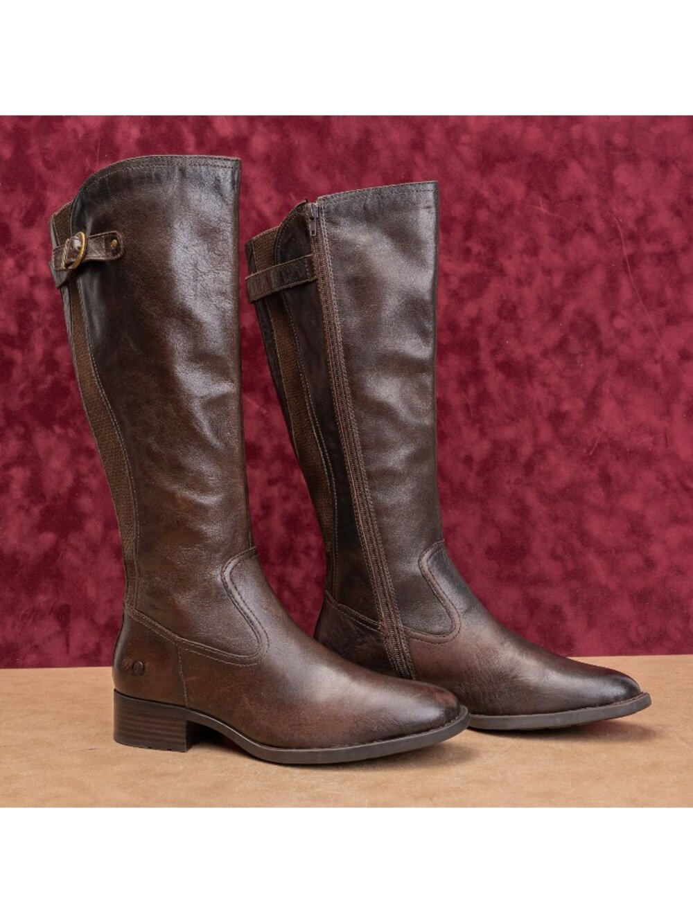 Born Women Brown Leather Classic Riding Zip Wide Calf Round Toe Knee Boots sz 10